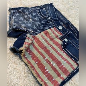 Love,Fire/Knox Rose American Flag Sequined Denim Mid Rise Midi Shorts Sz 6